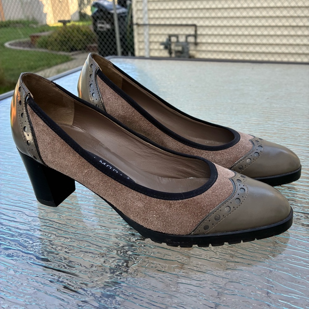Vitulli Moda Made In Italy Tri Color Suede Wing Tip Heeled Slip On Shoe